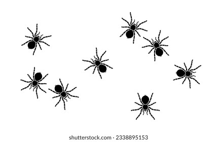 Black vector silhouettes of tarantula spiders isolated on white background. Illustration for printing, postcards, halloween holiday decoration.