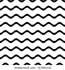 Black vector simple seamless wavy line pattern