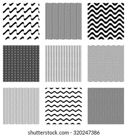 Black vector simple seamless wavy line patterns collection