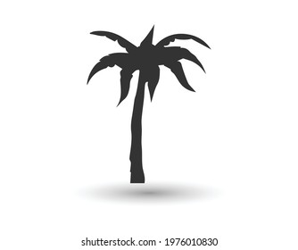 Black vector single palm tree silhouette icon isolated.