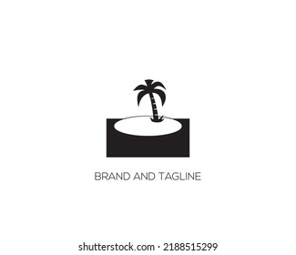 Black vector single palm tree silhouette icon isolated