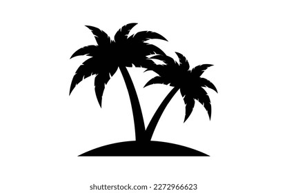 Black vector single palm tree silhouette icon isolated
