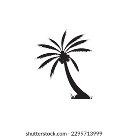 Black vector single palm tree silhouette icon isolated