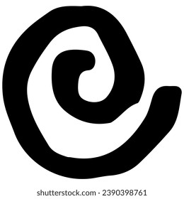 Black vector single spiral isolated on transparent background. Rough grunge illustration. Vintage hand-drawn design element