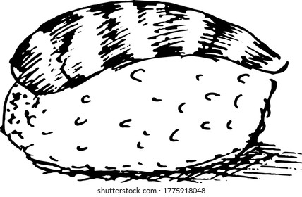 Black vector sketch of salmon sushi. Hand painted food illustration.