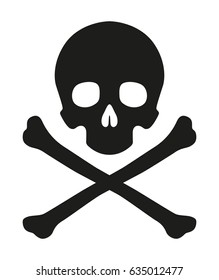 Black vector skull with crossbones icon - pirate sign, danger warning, poison 