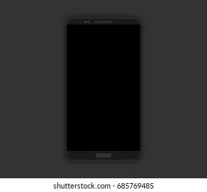 Black vector smartphone isolated on black background, vector illustration. Realistic mockup mobile device, big blank screen, bezel-less edges.