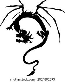 Black vector snake and dragon mythical predator creature isolated on white background.