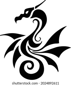 Black vector snake and dragon mythical predator creature isolated on white background.