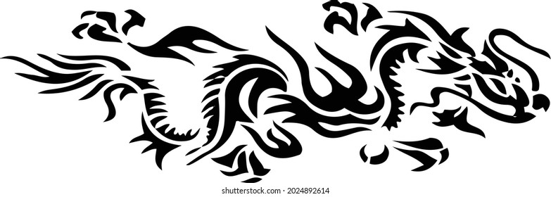 Black vector snake and dragon mythical predator creature isolated on white background.