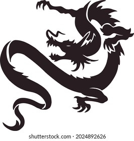 Black vector snake and dragon mythical predator creature isolated on white background.