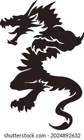Black vector snake and dragon mythical predator creature isolated on white background.