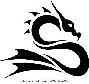 Black vector snake and dragon mythical predator creature isolated on white background.