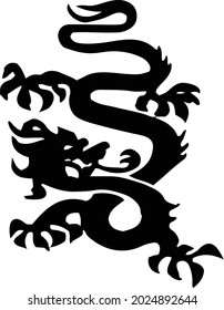 Black vector snake and dragon mythical predator creature isolated on white background.