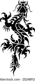 Black vector snake and dragon mythical predator creature isolated on white background.