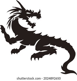 Black vector snake and dragon mythical predator creature isolated on white background.