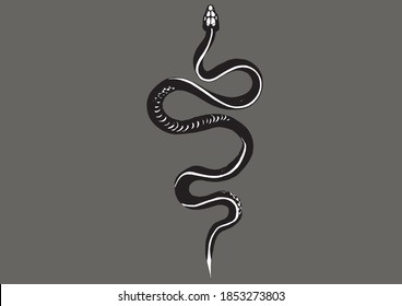 
Black vector snake resembling tattoo style