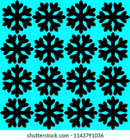 Black vector snowflakes symbol pattern on blue background.