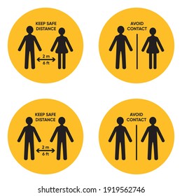 Iconos de distanciamiento social del vector negro prevención de brotes de coronavirus