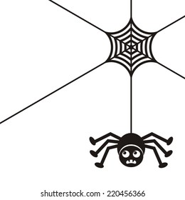 Black vector spider web with scary spider isolated