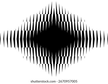 Black vector spot of sharp broken lines on a white background. Striped Design Element. Vector background with place for text. Rhombus