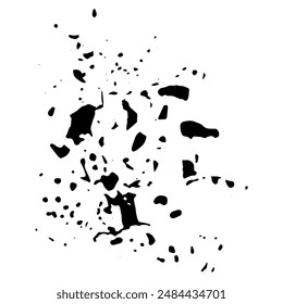 Black vector spots and splashes. Black small specks of different sizes and shapes. Vector clipart. Texture.