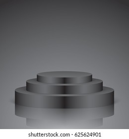 Black vector stage with stairs and reflection, isolated on a dark background.