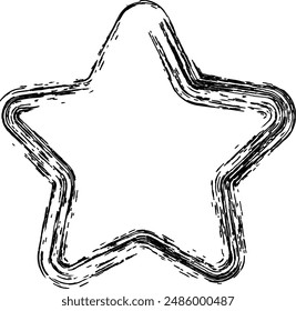 black vector stars in doodle style on white background. Could be used as pattern or standalone element. Brush marker sketchy