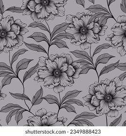 black vector stock flowers leaf pattern on background