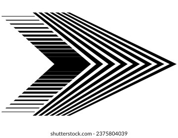 Black vector striped arrow on a white background. Pointer. Design element. Modern sports pattern. Vector background