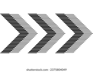 Black vector striped arrow on a white background. Pointer. Design element. Modern pattern. Vector background in retro style.