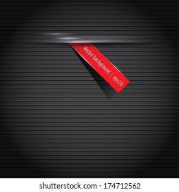 Black vector striped background with red label