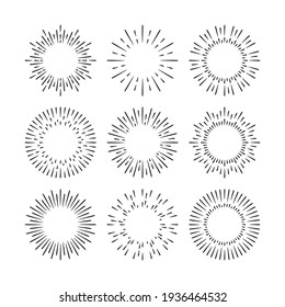 Black vector sunburst design elements set isolated