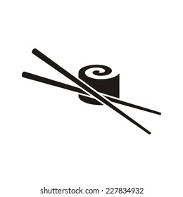Black vector sushi with chop sticks icon isolated