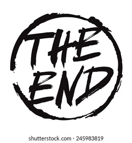 Black vector text The End in frame