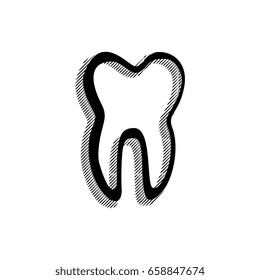 Black Vector Tooth Icon Isolated on White Background. Hand Drawn Human Molar