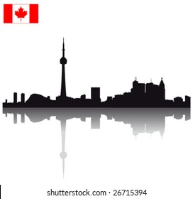 Black vector Toronto silhouette skyline with Canadian flag