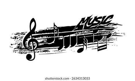 Black vector treble clef icons musical brush strokes design, Vector Illustration