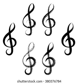 Black vector treble clef icons brush strokes design