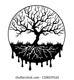 Black vector tree emblem on white background