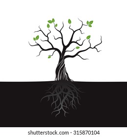 Black vector Tree and Green Leafs