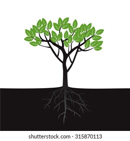 Black vector Tree and Green Leafs