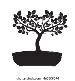 Black Vector Tree. Illustration of Bonsai.