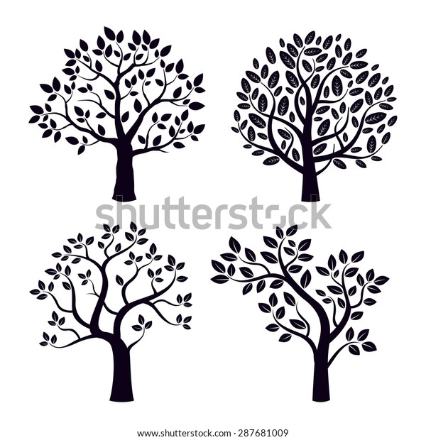 Black Vector Tree Leafs Stock Vector (Royalty Free) 287681009