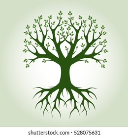 Black vector Tree and Roots. Vector Illustration. Park and Nature