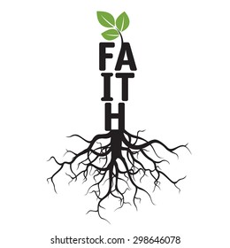 Black Vector Tree, Roots And Text FAITH