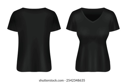 Black vector T-shirt. Woman T-shirt template isolated on pink background. Realistic mockup.
