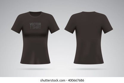 Black vector T-shirt. Woman T-shirt template isolated on background. Realistic mockup.