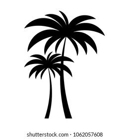 Black vector two palm tree silhouette icon on white background