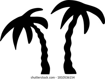 Black vector two palm trees silhouette icon isolated on white background